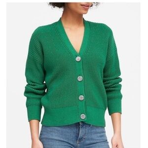 Banana Republic Hula Green VNeck Slouchy Confett 4 Button Thick Knit Cardigan XS